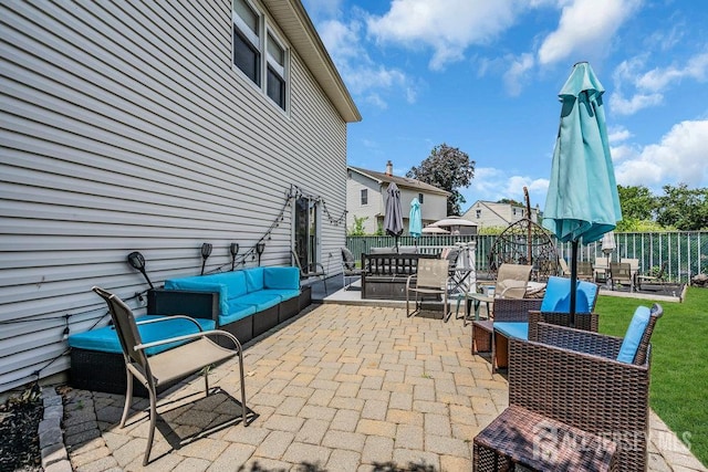 557 Howard Ave, Middlesex, NJ 08846 - fenced backyard with outdoor lounge area, outdoor dining space, and a patio area