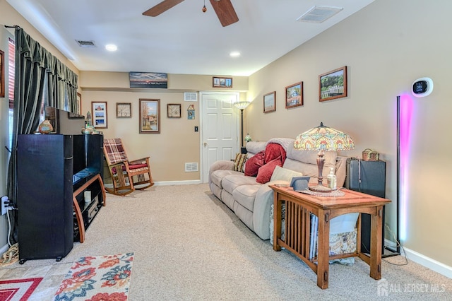 312 Bunnell Pl, Lacey, NJ 08731 - carpeted living room with ceiling fan, baseboards, and recessed lighting