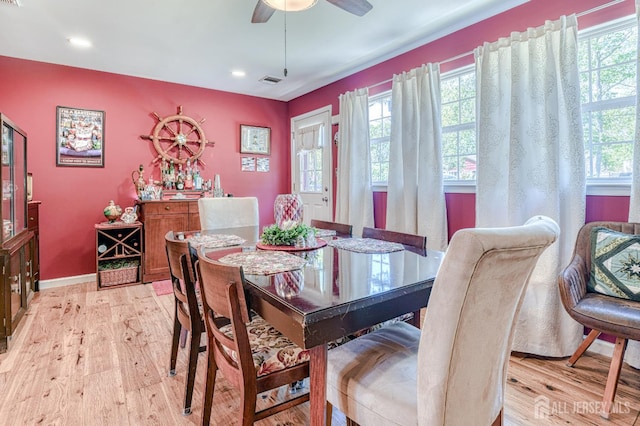 312 Bunnell Pl, Lacey, NJ 08731 - dining room featuring light wood-style floors, baseboards, ceiling fan, and recessed lighting