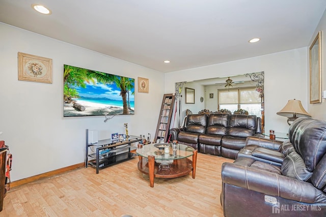 220 Raritan St, South Amboy, NJ 08879 - living room featuring light wood-style floors, ceiling fan, and recessed lighting