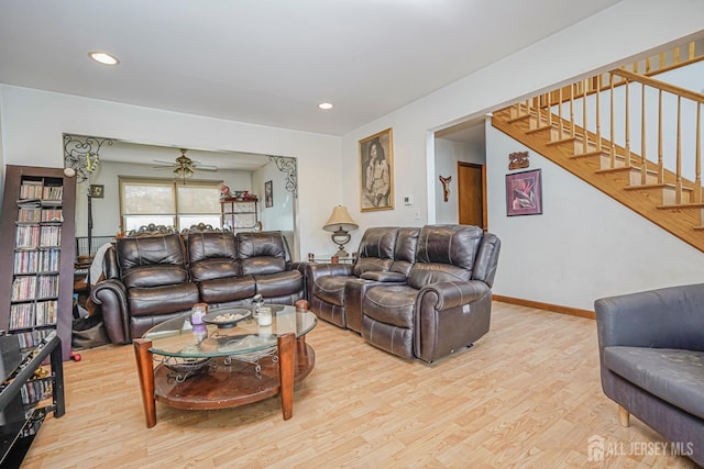 220 Raritan St, South Amboy, NJ 08879 - living area with wood finished floors, stairway, ceiling fan, and recessed lighting