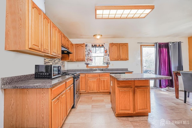 220 Raritan St, South Amboy, NJ 08879 - kitchen featuring appliances with stainless steel finishes, under cabinet range hood, plenty of natural light, and a kitchen island
