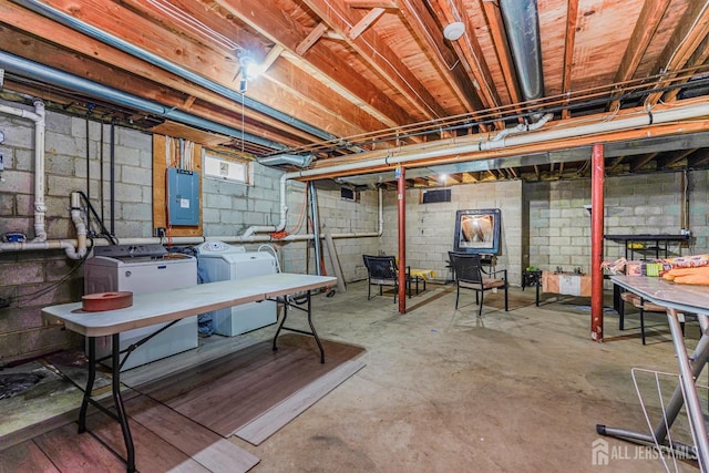 220 Raritan St, South Amboy, NJ 08879 - unfinished below grade area with washer and dryer and electric panel