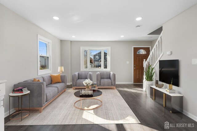 living room with hardwood / wood-style floors