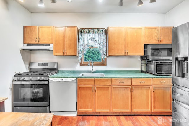 21 Suydam Ave, Edison, NJ 08817 - kitchen with appliances with stainless steel finishes, under cabinet range hood, light wood-style floors, and light countertops