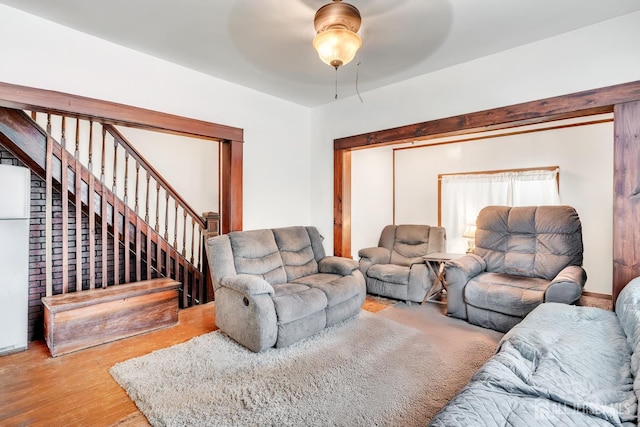 21 Suydam Ave, Edison, NJ 08817 - living room with a ceiling fan, stairway, and wood finished floors
