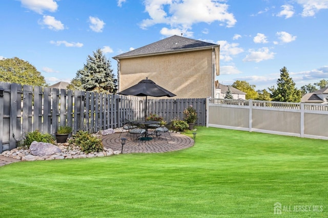 view of yard featuring a patio and a fenced backyard