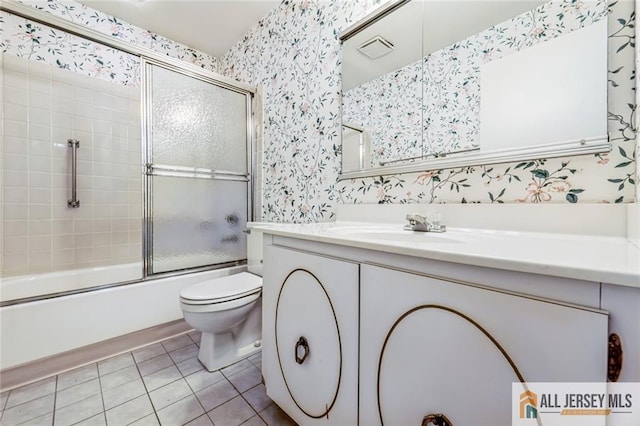 159 Pitman Rd Unit C, Monroe, NJ 08831 - bathroom with visible vents, wallpapered walls, toilet, tile patterned floors, and vanity