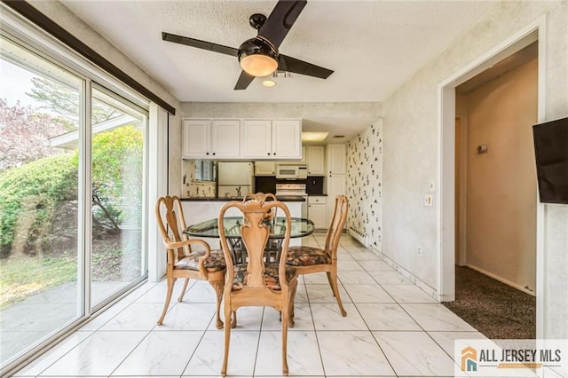 159 Pitman Rd Unit C, Monroe, NJ 08831 - dining space featuring a textured ceiling, ceiling fan, and marble finish floor