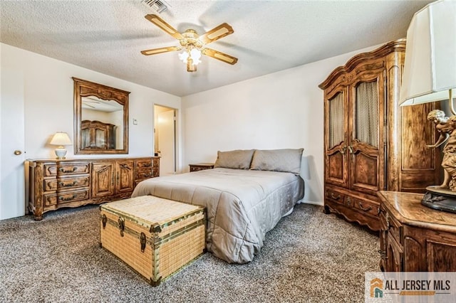 159 Pitman Rd Unit C, Monroe, NJ 08831 - carpeted bedroom with visible vents, a ceiling fan, and a textured ceiling
