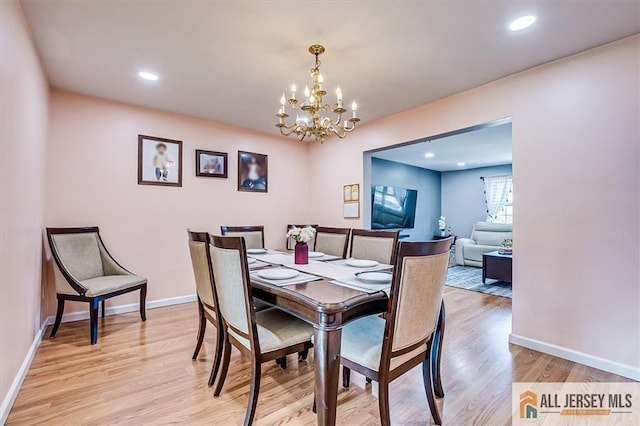 907 Maple Hill Dr Unit 907, Woodbridge Proper, NJ 07095 - dining space with a chandelier, light wood finished floors, and recessed lighting