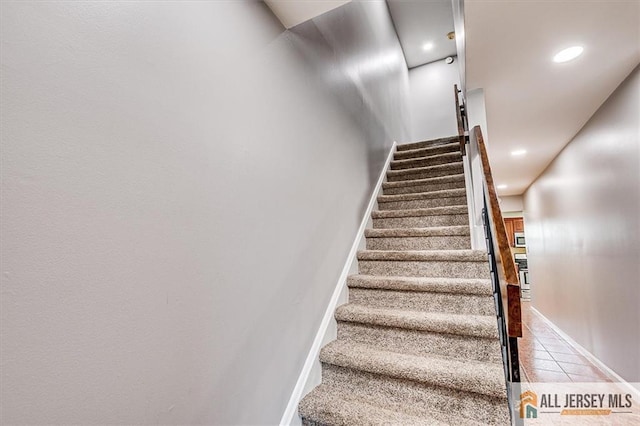 907 Maple Hill Dr Unit 907, Woodbridge Proper, NJ 07095 - stairway with tile patterned flooring and recessed lighting