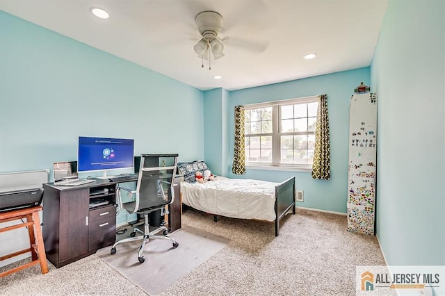 907 Maple Hill Dr Unit 907, Woodbridge Proper, NJ 07095 - carpeted bedroom featuring an office area, ceiling fan, and recessed lighting