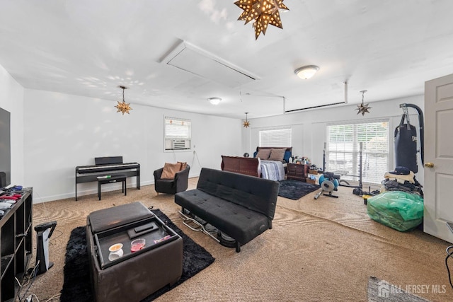 101 Weston Rd, Franklin, NJ 08873 - living room with attic access and carpet floors