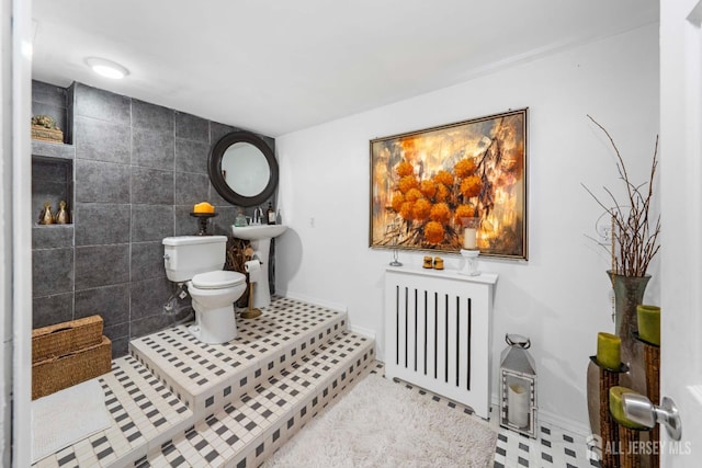 101 Weston Rd, Franklin, NJ 08873 - bathroom featuring radiator and tile walls