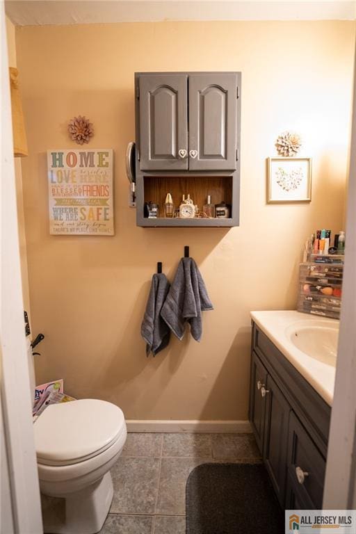 7 Cornell Rd, Old Bridge, NJ 08859 - half bath with vanity, baseboards, toilet, and tile patterned floors