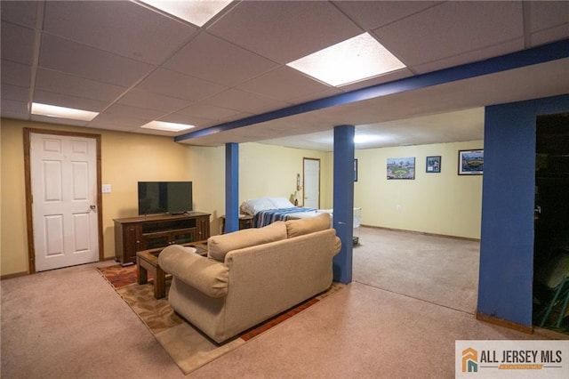 7 Cornell Rd, Old Bridge, NJ 08859 - carpeted living area featuring a drop ceiling and baseboards