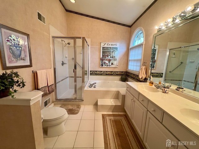 46 Dawson Ln, Monroe, NJ 08831 - bathroom with tile patterned flooring, toilet, a shower stall, visible vents, and a bath
