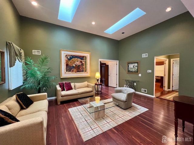 46 Dawson Ln, Monroe, NJ 08831 - living room featuring a skylight, high vaulted ceiling, and visible vents