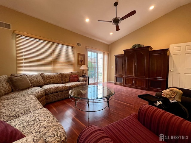 46 Dawson Ln, Monroe, NJ 08831 - living area with ceiling fan, recessed lighting, wood finished floors, and visible vents