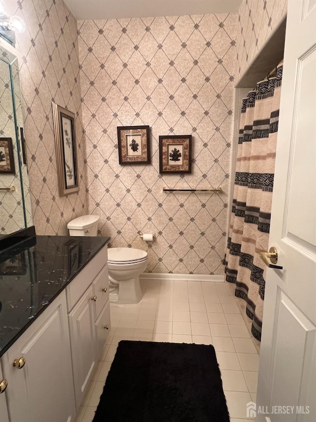 46 Dawson Ln, Monroe, NJ 08831 - bathroom with tile patterned flooring, a shower with shower curtain, toilet, and vanity