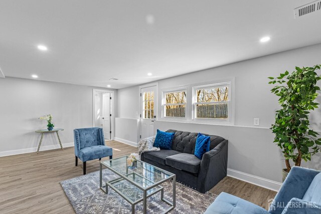 living room with hardwood / wood-style flooring