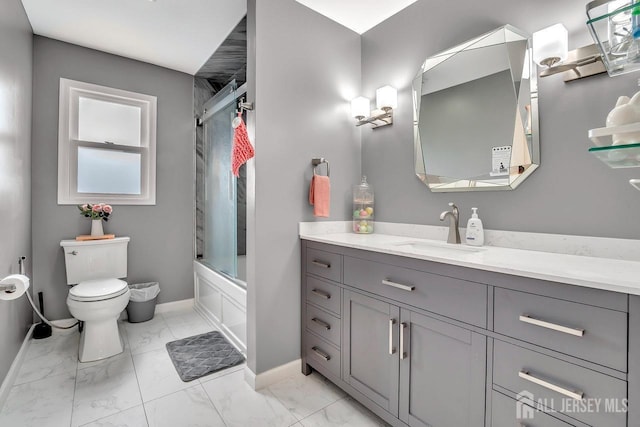 96 Chain O Hills Rd, Iselin, NJ 08830 - full bathroom featuring marble finish floors, vanity, baseboards, and toilet