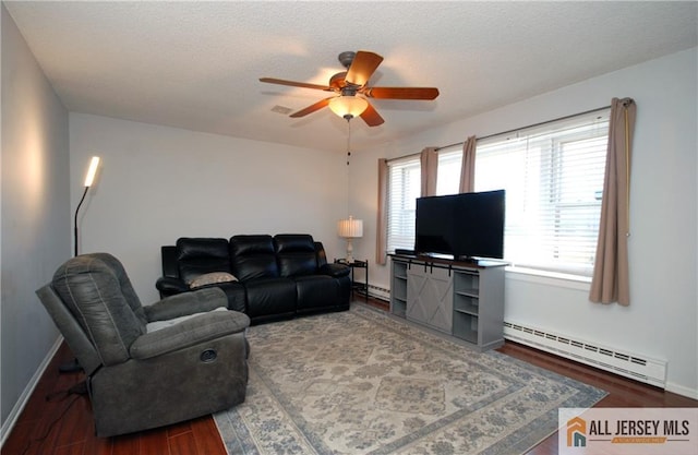 176 Rossmoor Dr Unit C, Monroe, NJ 08831 - living area with baseboard heating, wood finished floors, ceiling fan, and baseboards