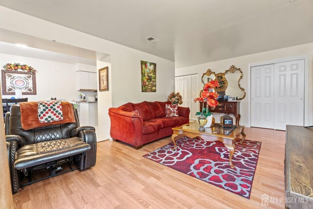 living room with light wood-type flooring