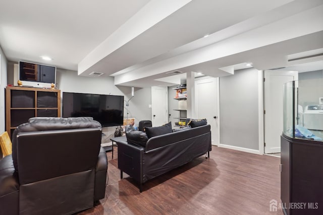 373 Rushmore Ave, Piscataway, NJ 08854 - living room featuring dark wood-style floors and recessed lighting