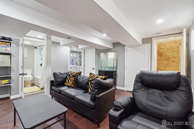 373 Rushmore Ave, Piscataway, NJ 08854 - living room with dark wood-type flooring and recessed lighting