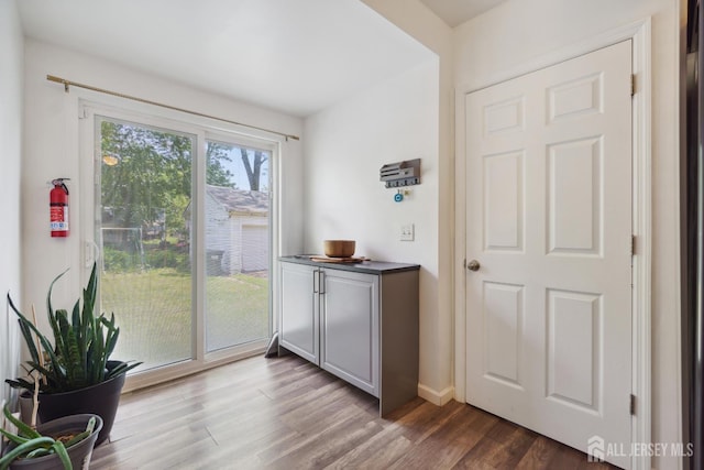 373 Rushmore Ave, Piscataway, NJ 08854 - doorway to outside featuring dark wood-type flooring and baseboards