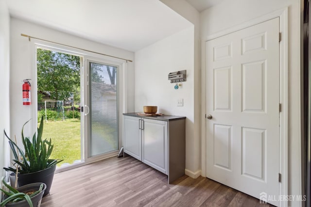 373 Rushmore Ave, Piscataway, NJ 08854 - doorway to outside featuring light wood-style flooring and baseboards