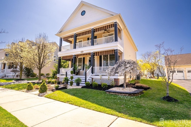 105 Recklesstown Way, Chesterfield, NJ 08515 - greek revival house with covered porch, ceiling fan, a balcony, and a front lawn