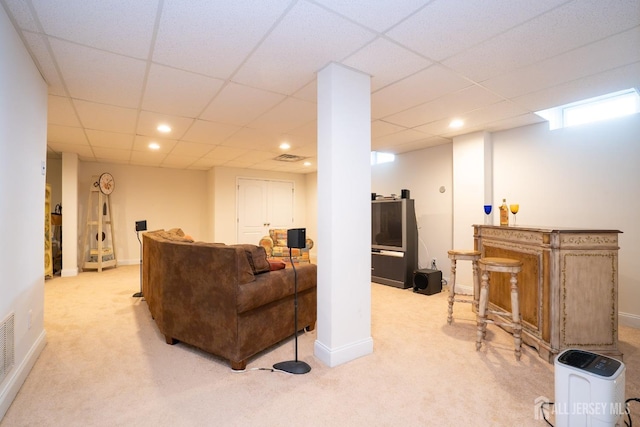 105 Recklesstown Way, Chesterfield, NJ 08515 - living area featuring recessed lighting, baseboards, light colored carpet, and a paneled ceiling