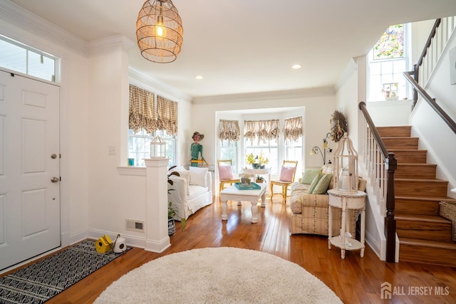 105 Recklesstown Way, Chesterfield, NJ 08515 - foyer entrance with baseboards, a wealth of natural light, stairway, and wood finished floors