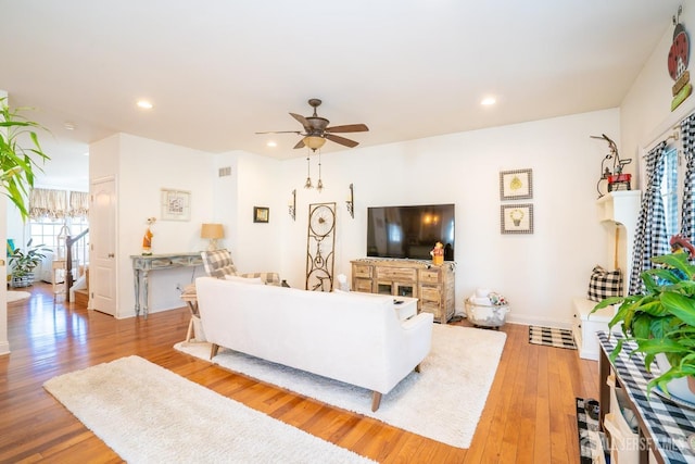 105 Recklesstown Way, Chesterfield, NJ 08515 - living room with recessed lighting, baseboards, a ceiling fan, and hardwood / wood-style flooring