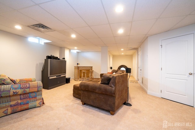 105 Recklesstown Way, Chesterfield, NJ 08515 - living area with recessed lighting, a drop ceiling, visible vents, and light carpet