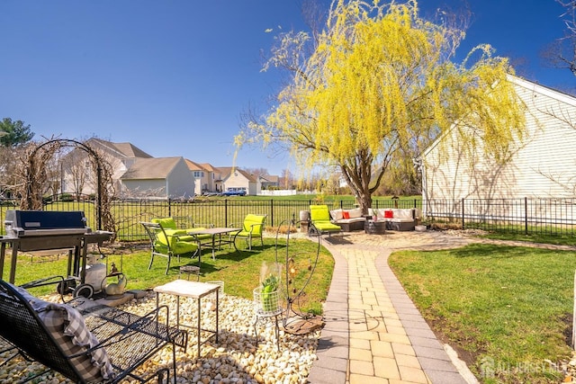 105 Recklesstown Way, Chesterfield, NJ 08515 - view of property's community with a residential view, a patio area, a fenced backyard, a yard, and outdoor lounge area