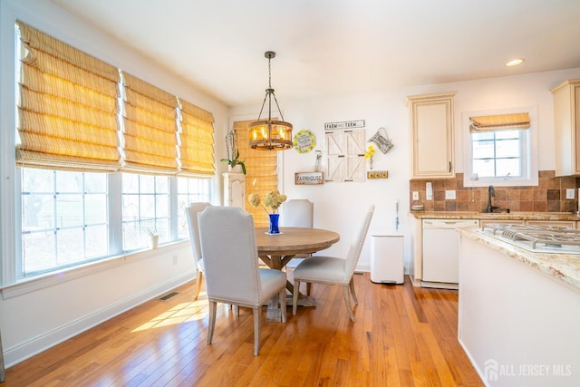 105 Recklesstown Way, Chesterfield, NJ 08515 - dining space featuring an inviting chandelier, light wood-style flooring, recessed lighting, baseboards, and visible vents