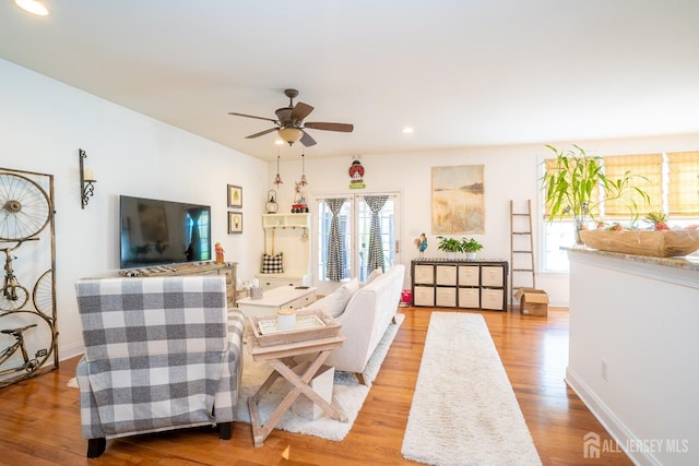 105 Recklesstown Way, Chesterfield, NJ 08515 - living area with recessed lighting, a ceiling fan, baseboards, and wood finished floors