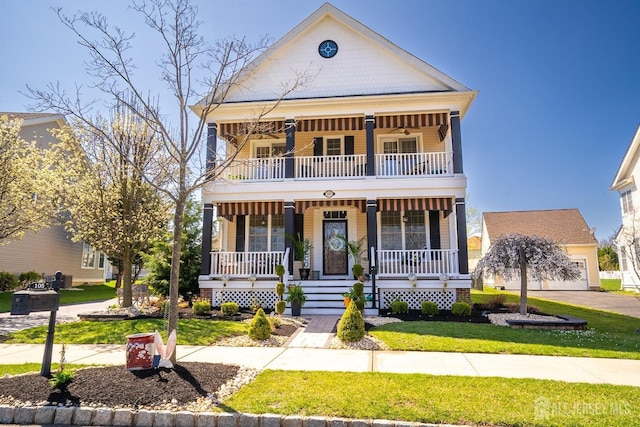 105 Recklesstown Way, Chesterfield, NJ 08515 - greek revival inspired property with covered porch, a balcony, and a front yard