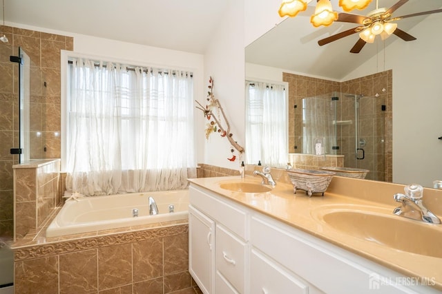 105 Recklesstown Way, Chesterfield, NJ 08515 - full bath with a sink, vaulted ceiling, a stall shower, and a garden tub