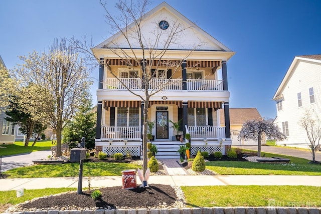 105 Recklesstown Way, Chesterfield, NJ 08515 - view of front of home featuring a porch, a balcony, and a front yard