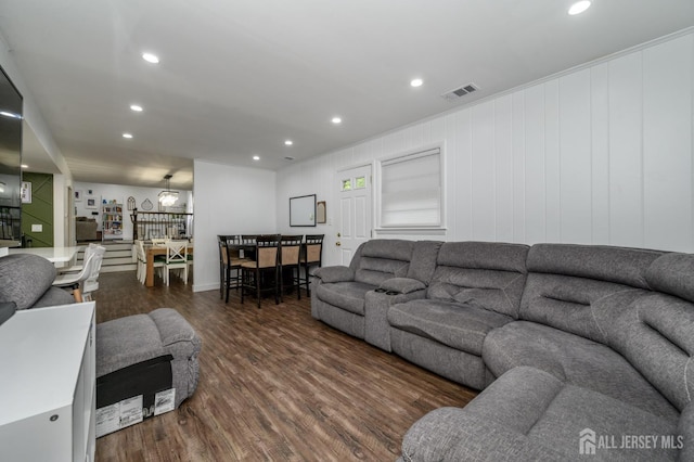18 Chipper Dr, South Brunswick, NJ 08824 - living room with dark wood-type flooring and recessed lighting