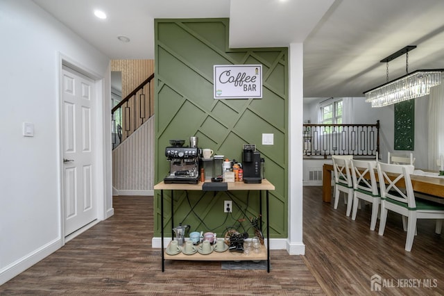 18 Chipper Dr, South Brunswick, NJ 08824 - corridor featuring stairway, dark wood-style floors, recessed lighting, and a chandelier