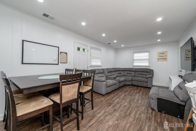 18 Chipper Dr, South Brunswick, NJ 08824 - living room featuring crown molding, wood finished floors, recessed lighting, and a decorative wall