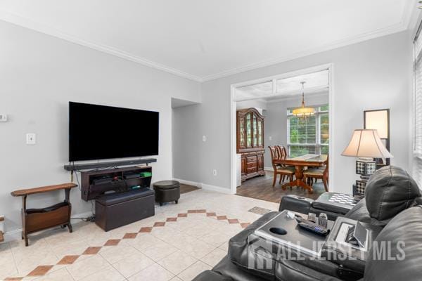 54 Magellan Way, Franklin Twsp, NJ 08823 - tiled living room with crown molding and baseboards