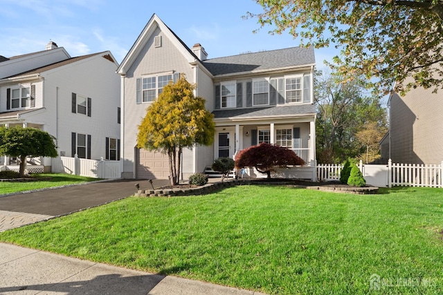 54 Magellan Way, Franklin Twsp, NJ 08823 - view of front of property featuring a garage, asphalt driveway, a porch, and a chimney