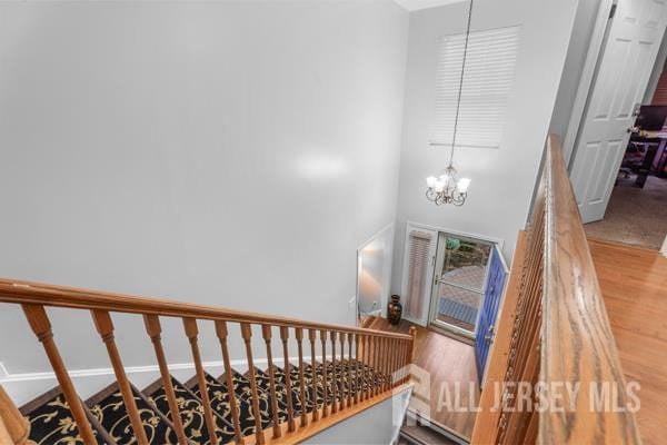 54 Magellan Way, Franklin Twsp, NJ 08823 - stairs with a high ceiling, a chandelier, and wood finished floors